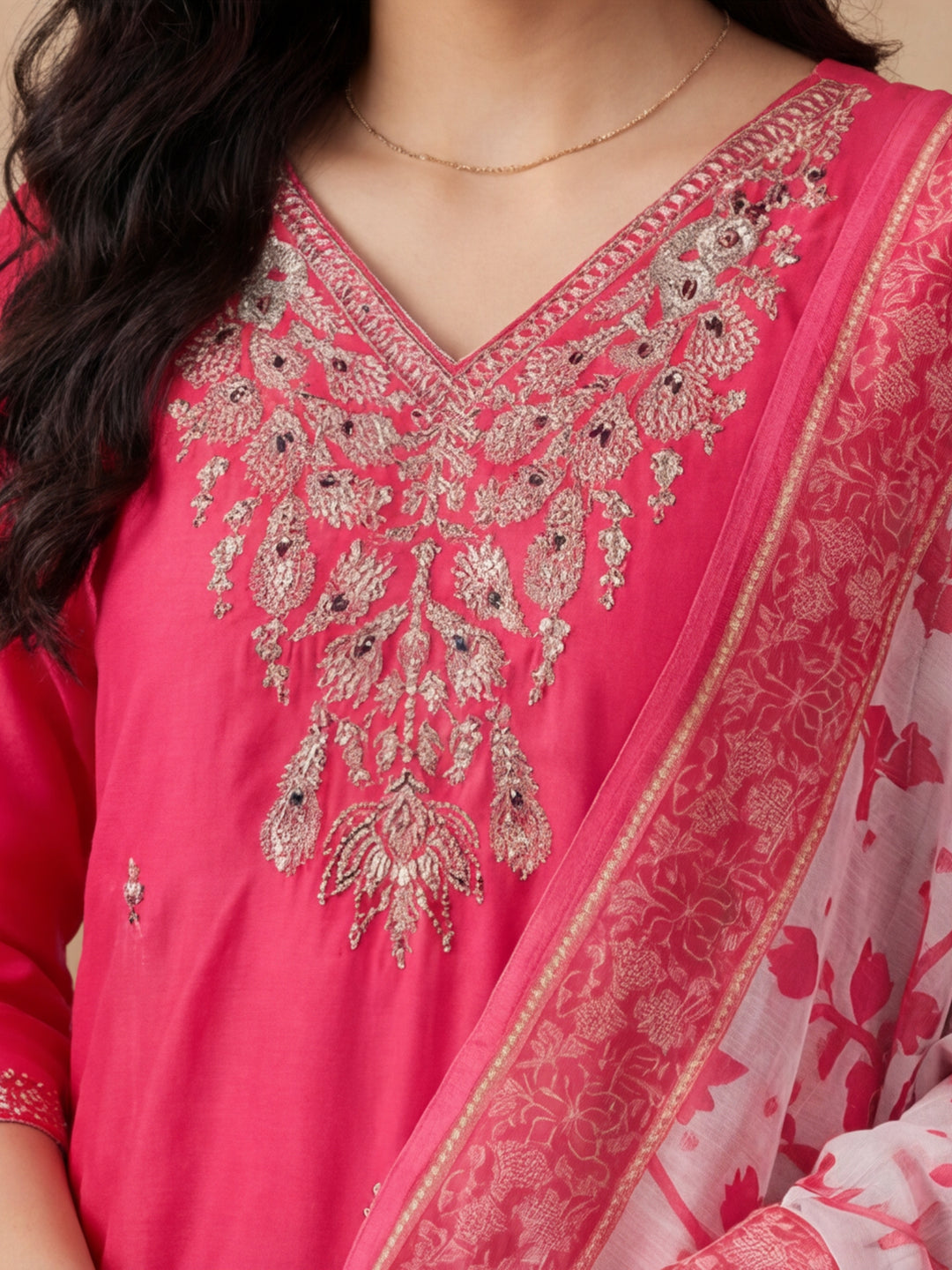 Floral Embroidered Asymmetric Kurta & Trousers Sets