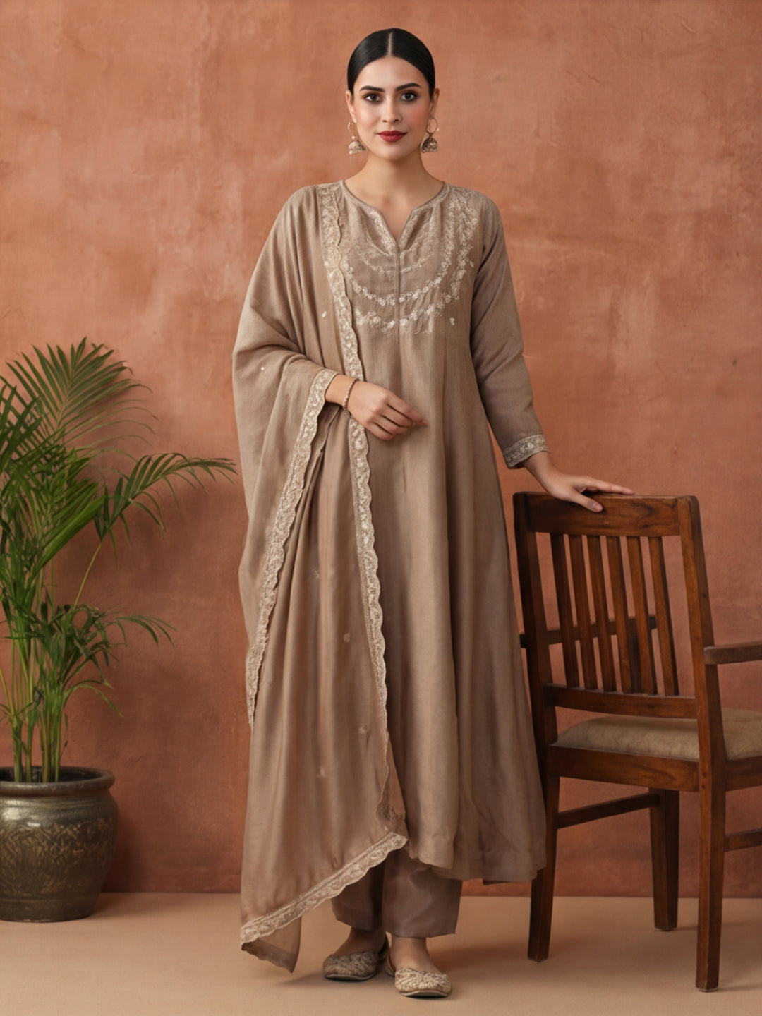 Floral Embroidered Flared Kurta & Trousers Sets