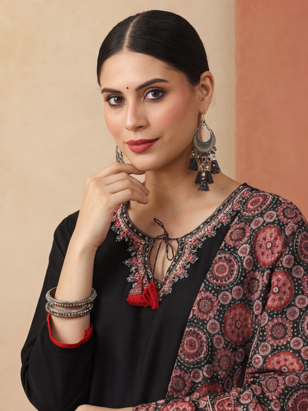 Solid Embroidered Straight Kurta & Trousers Sets
