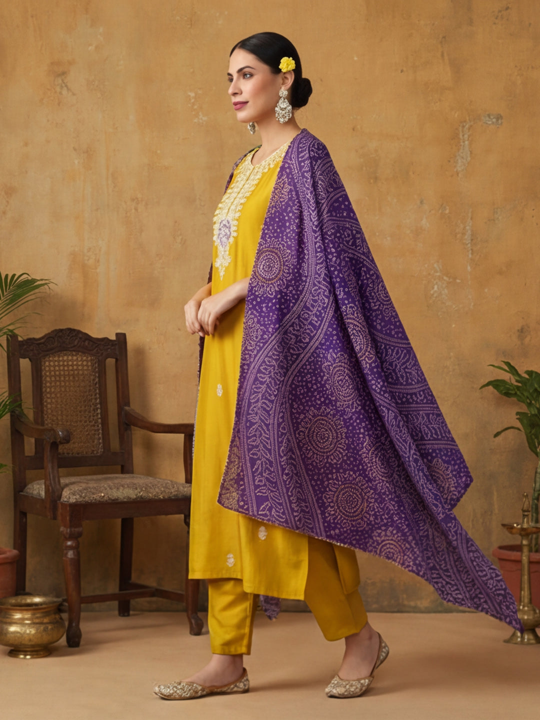 Floral Embroidered Straight Kurta & Trousers Sets