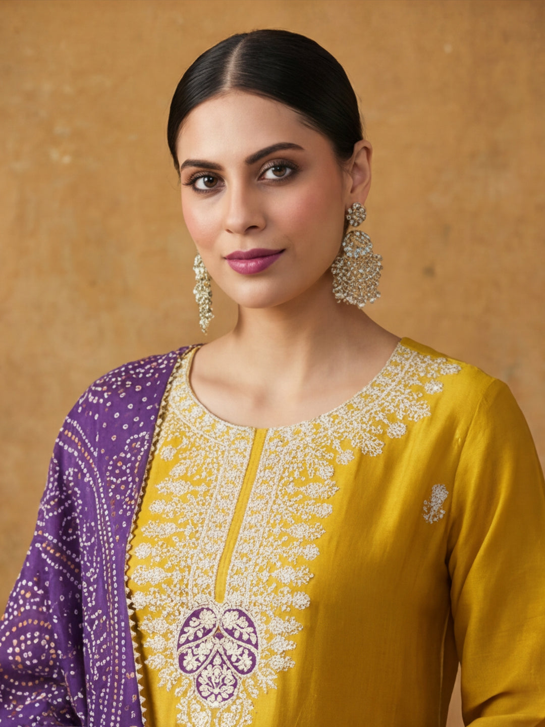 Floral Embroidered Straight Kurta & Trousers Sets