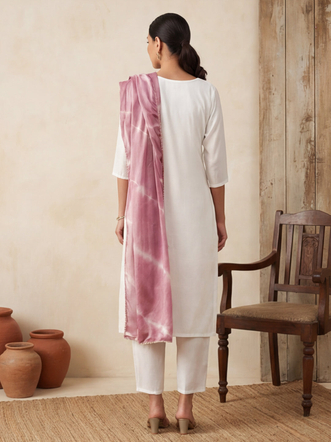 Solid Embroidered Straight Kurta & Trousers Sets