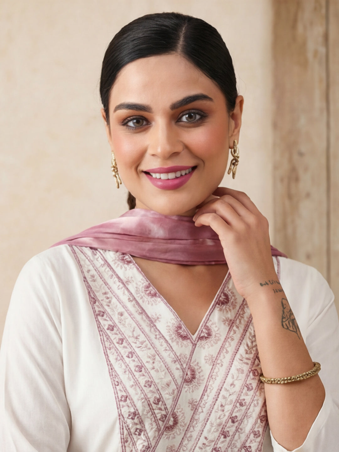Solid Embroidered Straight Kurta & Trousers Sets