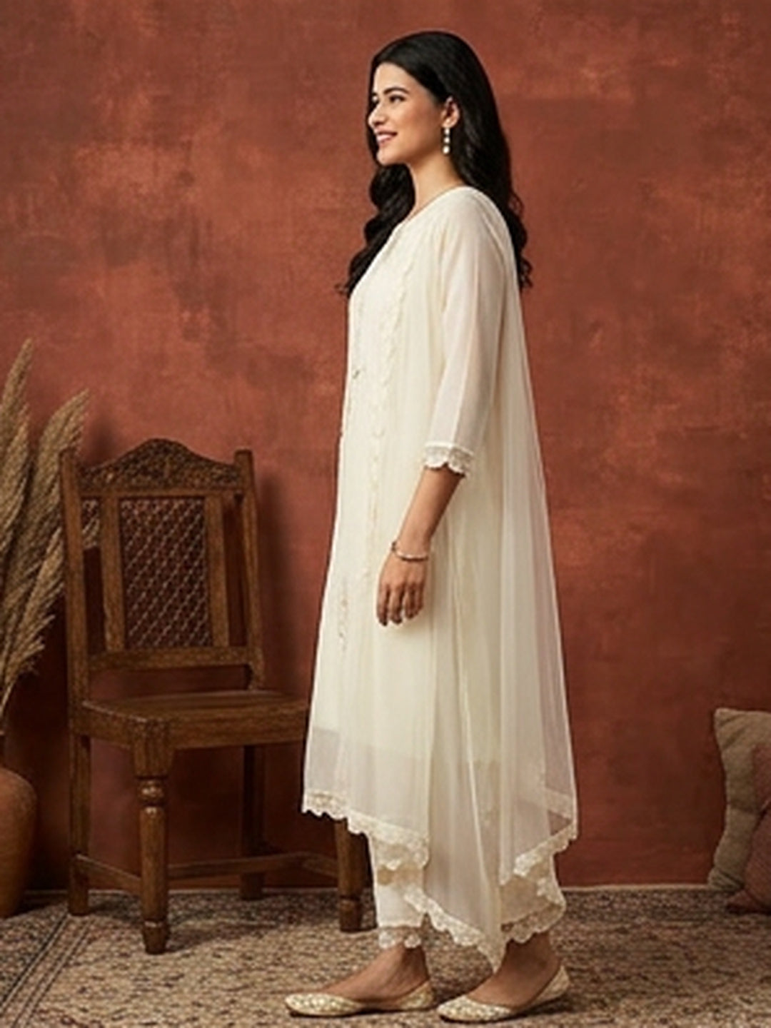 Floral Embroidered Straight Kurta & Trousers Sets