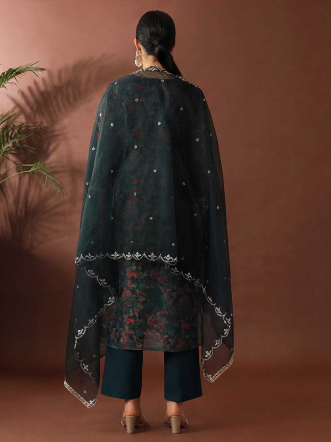 Floral Embroidered Straight Kurta & Trousers Sets