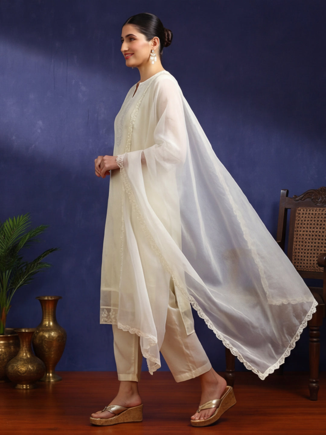 Floral Embroidered Straight Kurta & Trousers Sets