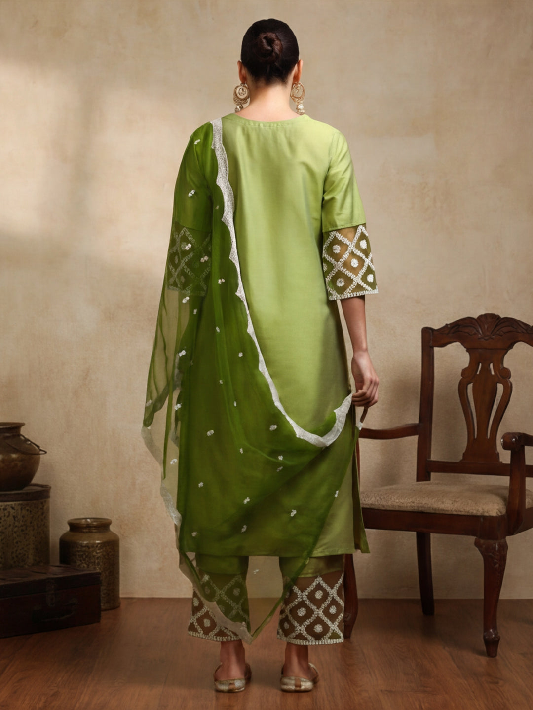 Solid Embroidered Straight Kurta & Trousers Sets