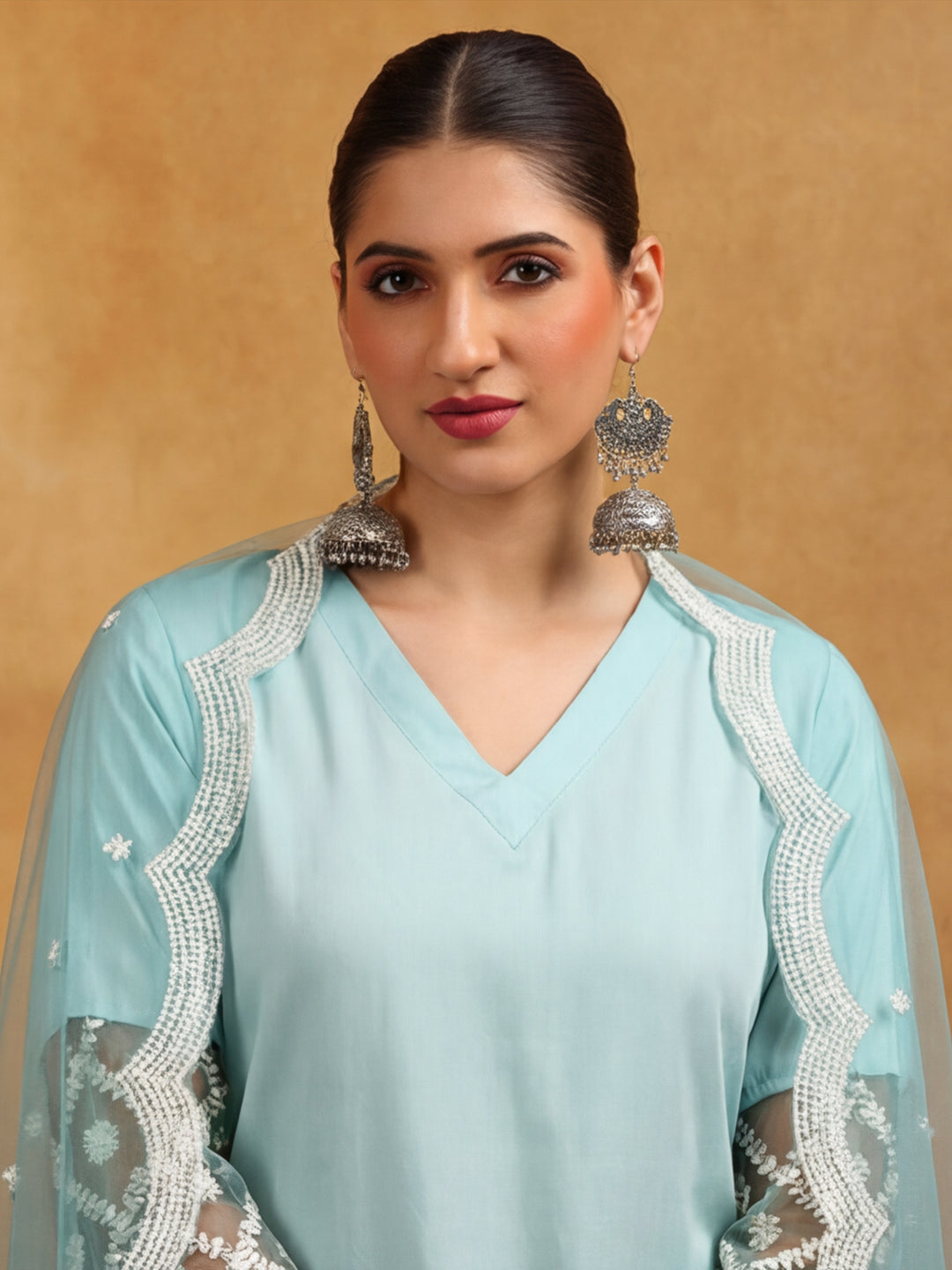 Solid Embroidered Straight Kurta & Trousers Sets