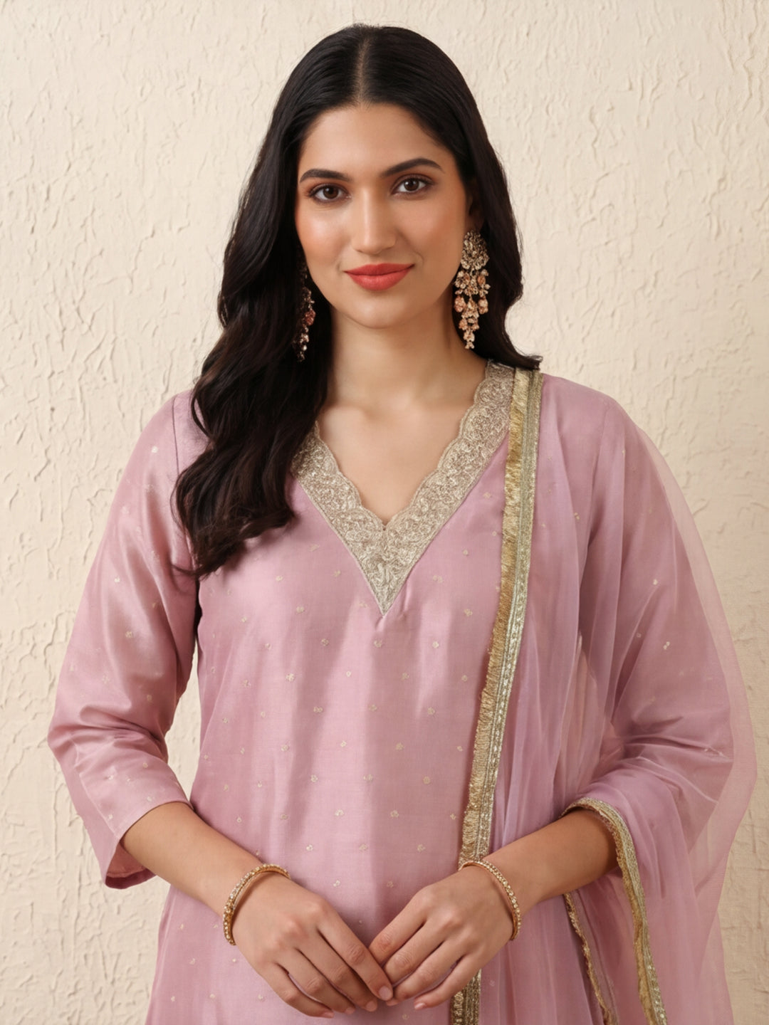 Ethnic Motifs Yoke Design Straight Kurta & Trousers Sets