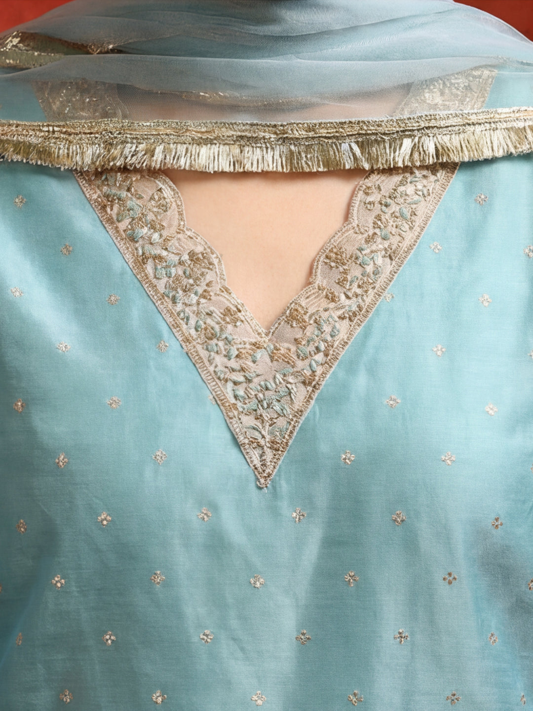 Ethnic Motifs Yoke Design Straight Kurta & Trousers Sets