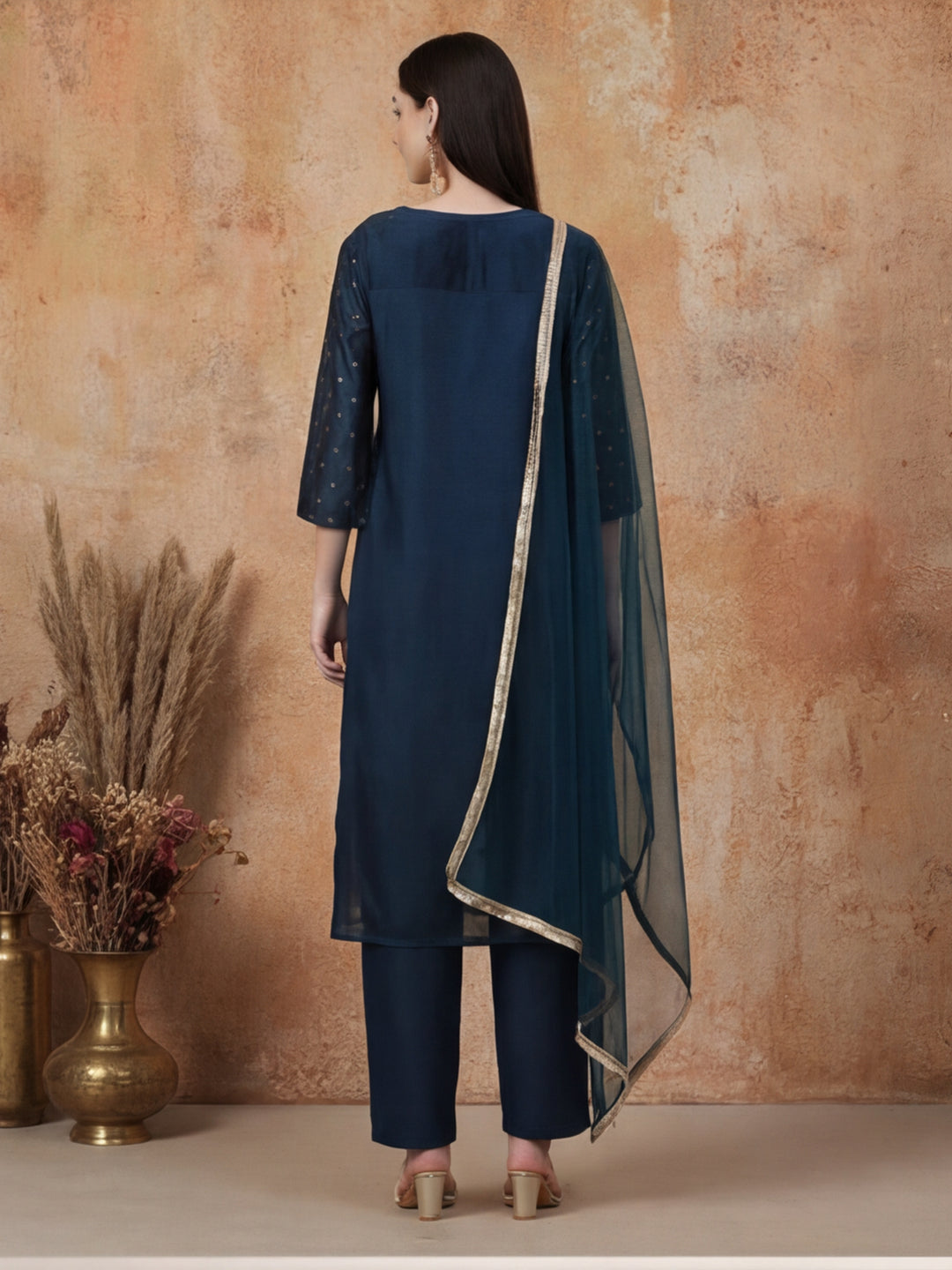 Ethnic Motifs Embroidered Straight Kurta & Trousers Sets