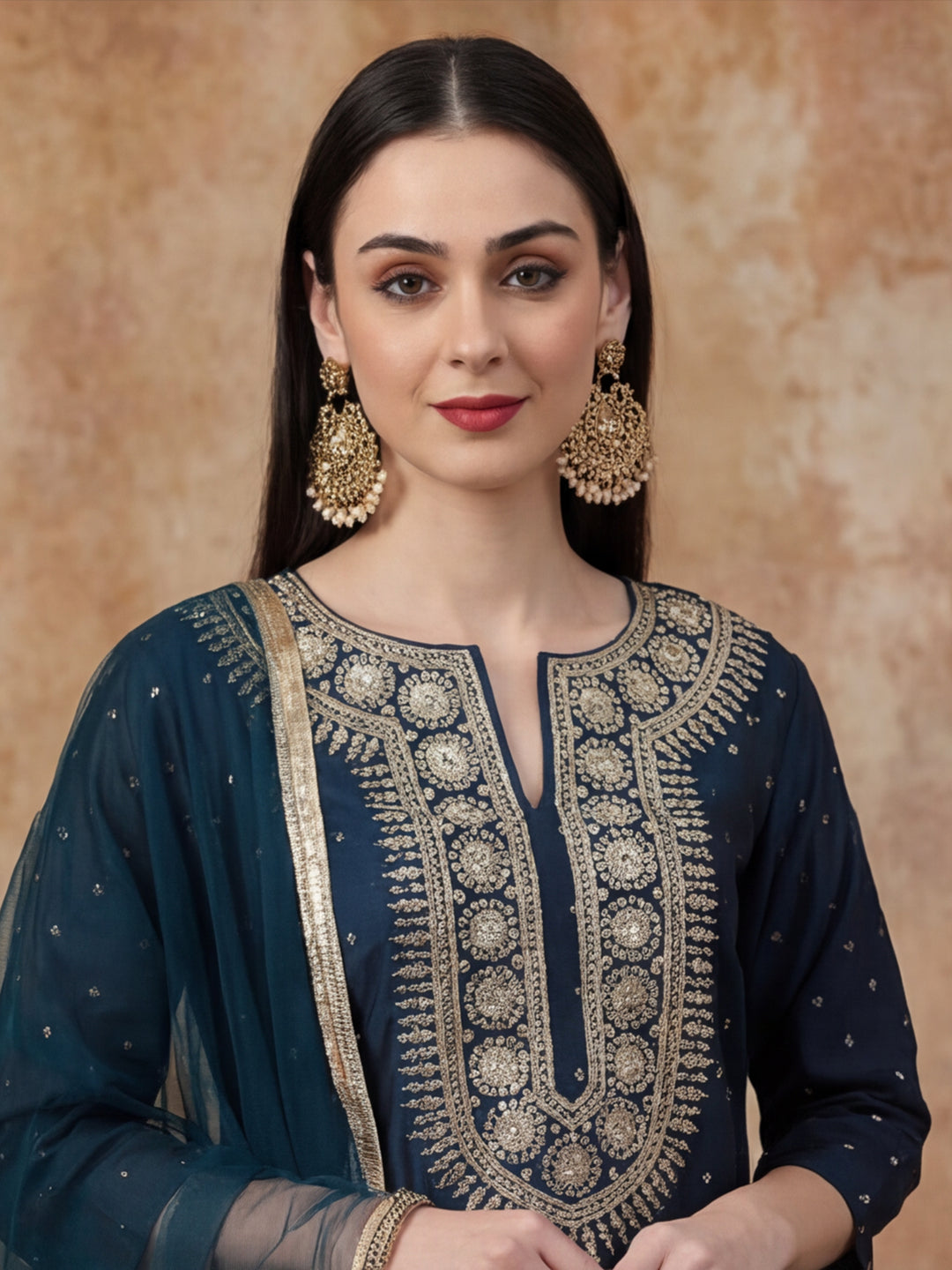 Ethnic Motifs Embroidered Straight Kurta & Trousers Sets