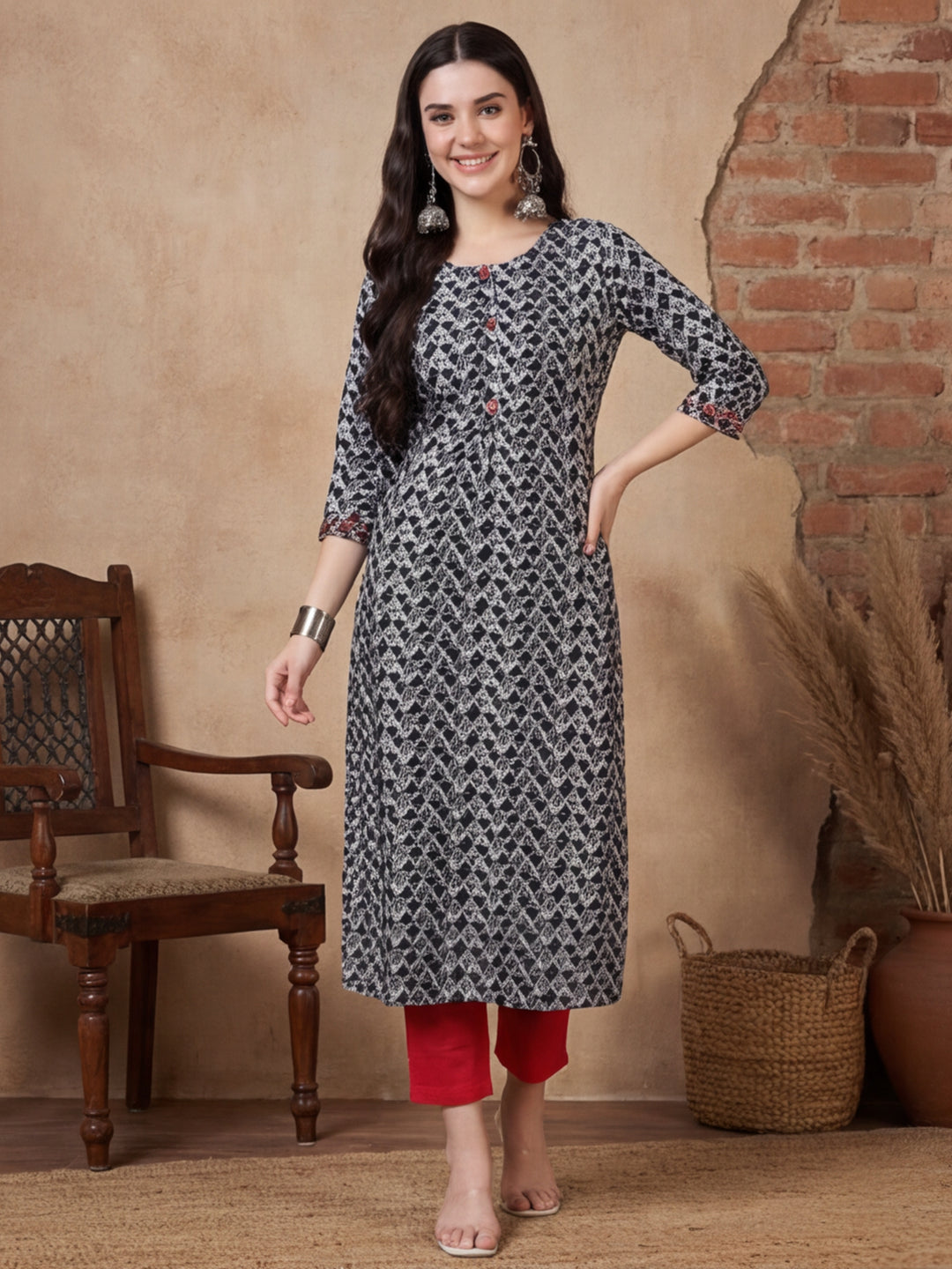 Floral Printed Straight Pure Cotton Kurta