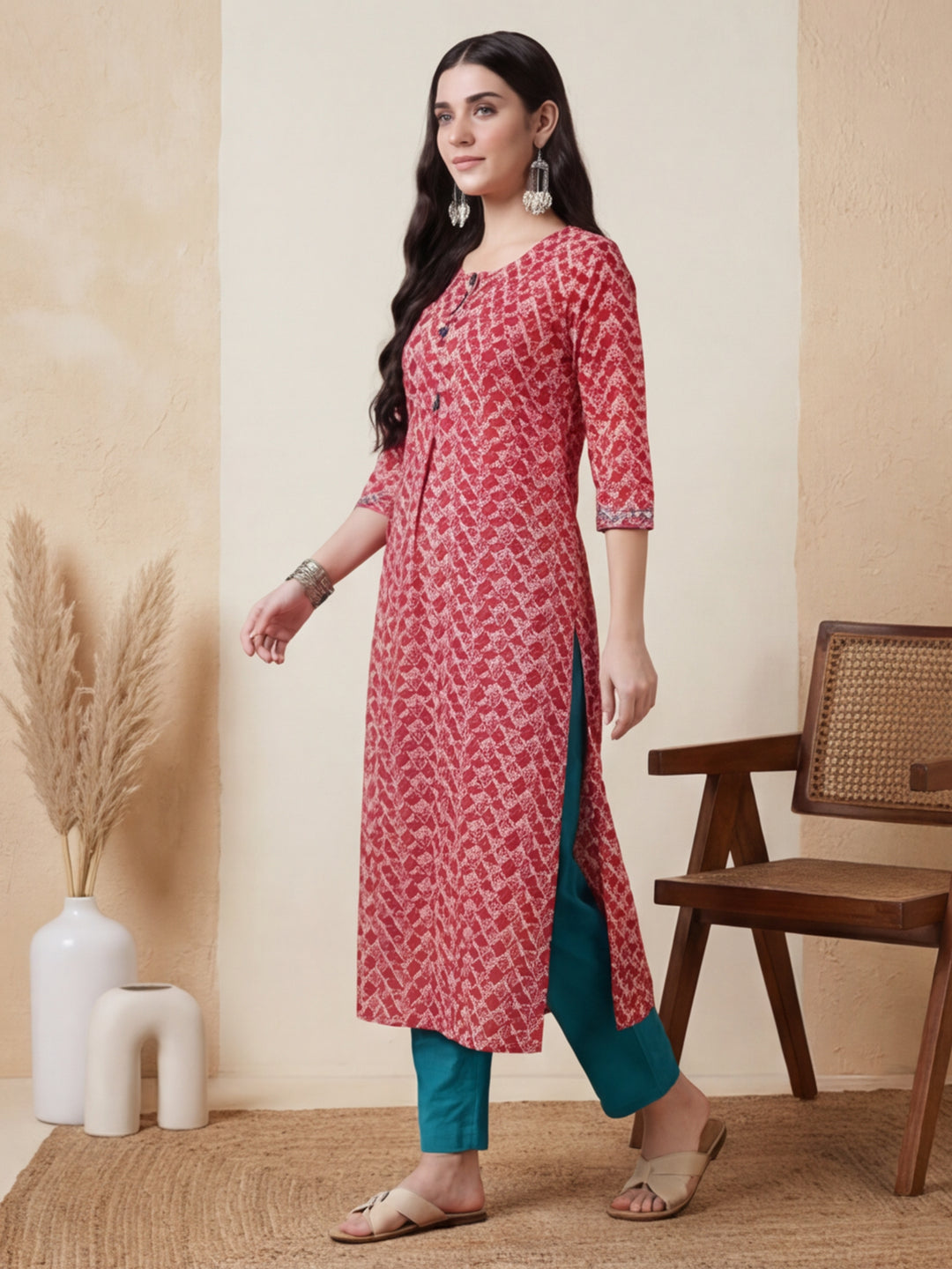 Floral Printed Straight Pure Cotton Kurta