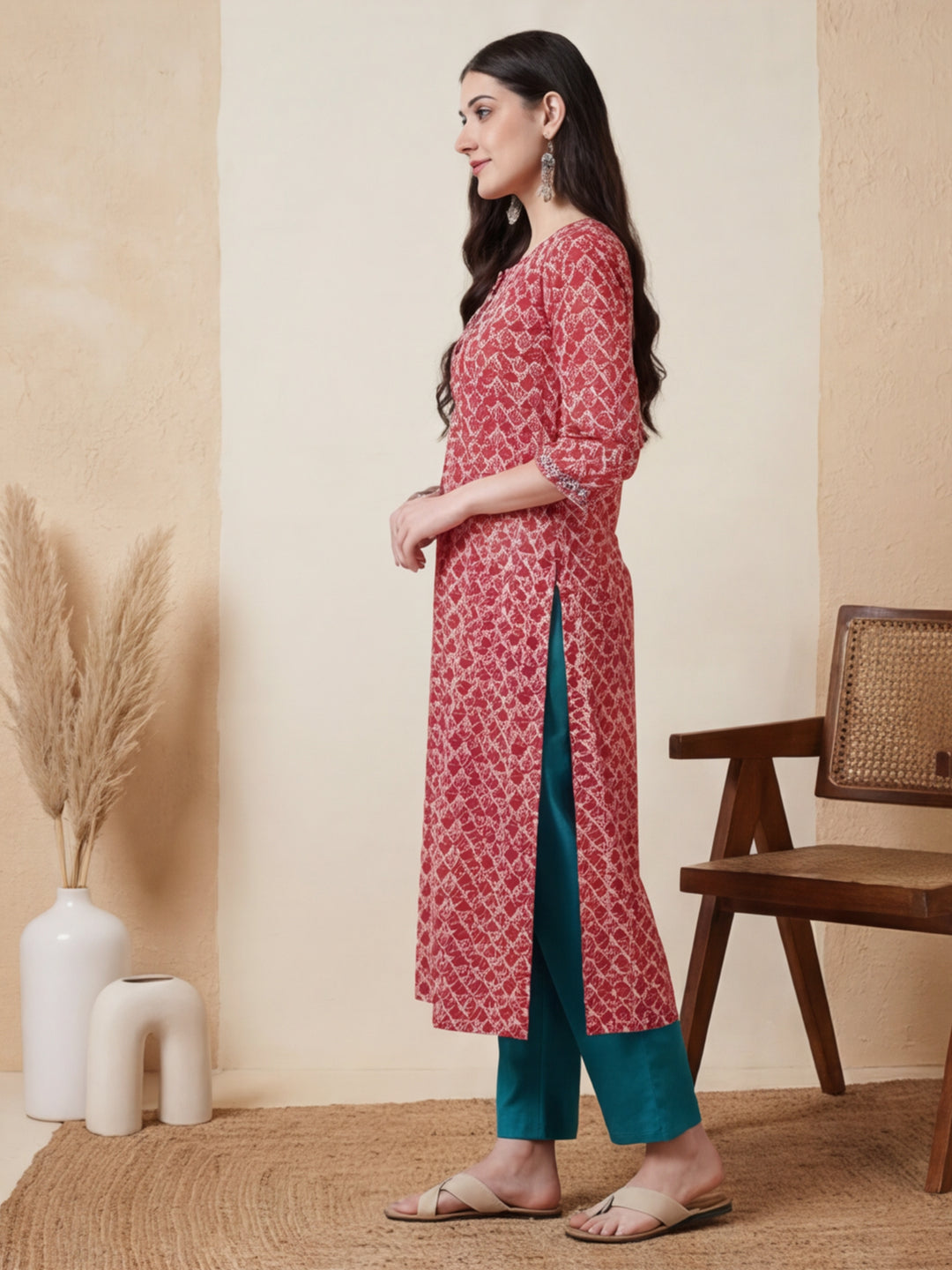 Floral Printed Straight Pure Cotton Kurta