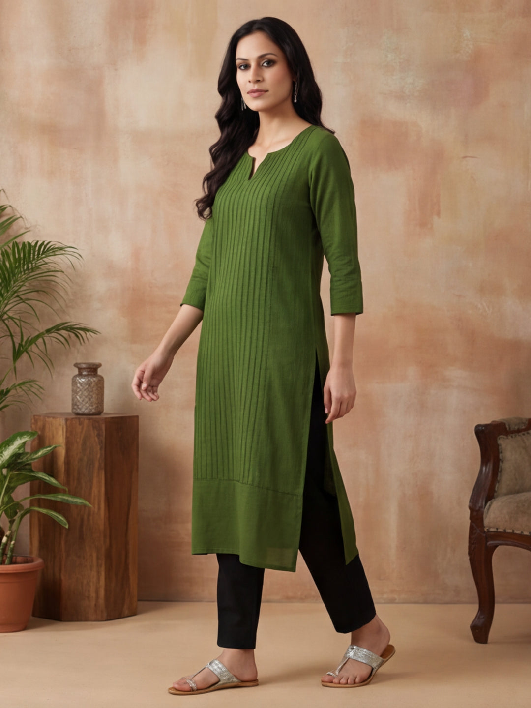 Solid Embroidered Straight Pure Cotton Kurta