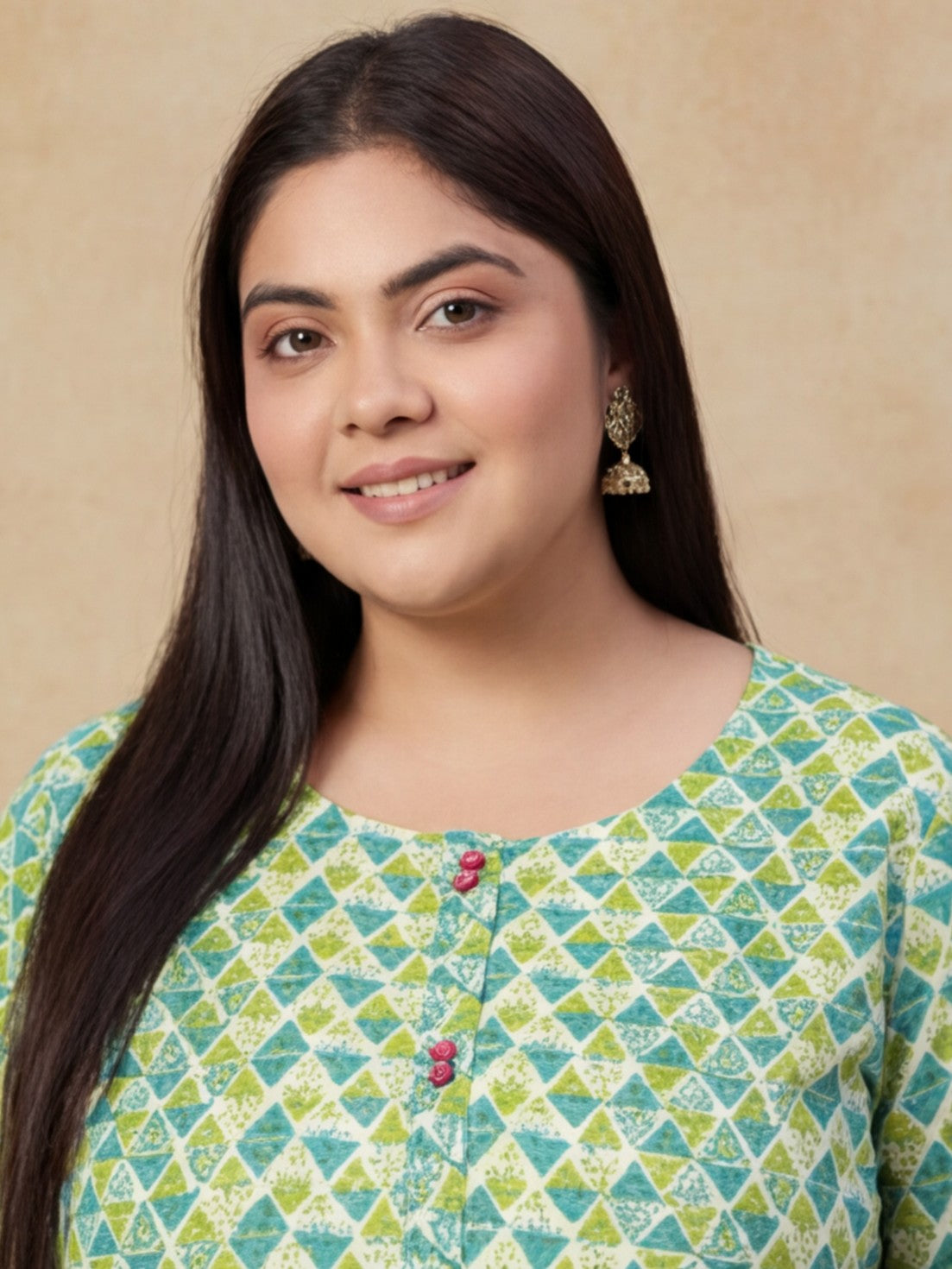 Women Green Cotton Staright Kurta