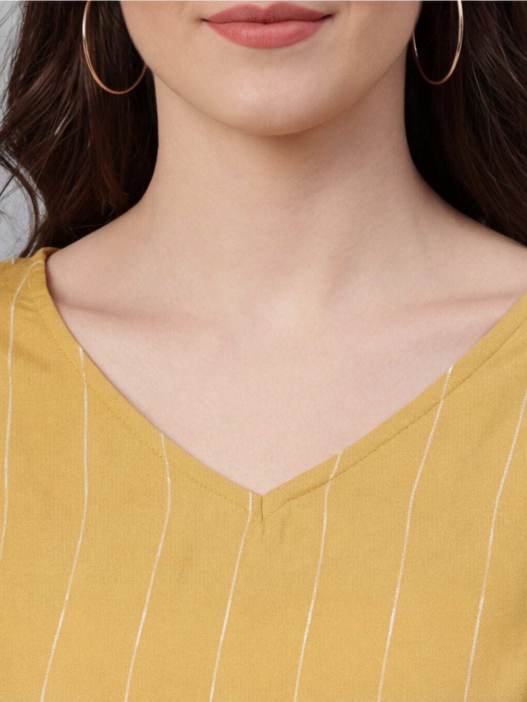 Yellow Self Weave Rayon Flared Dress With Belt