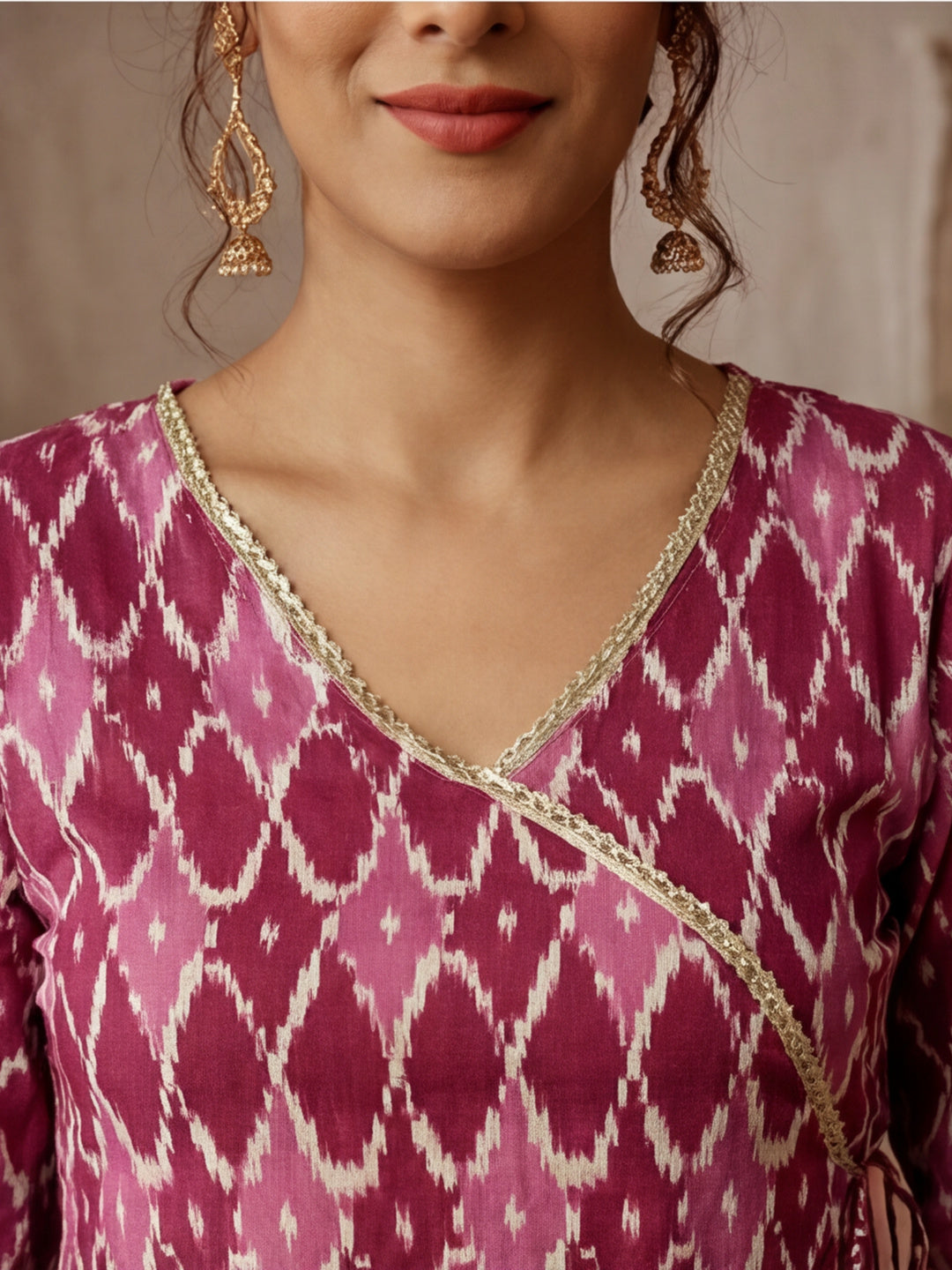 Purple Ikat Printed Angrakha Kurta