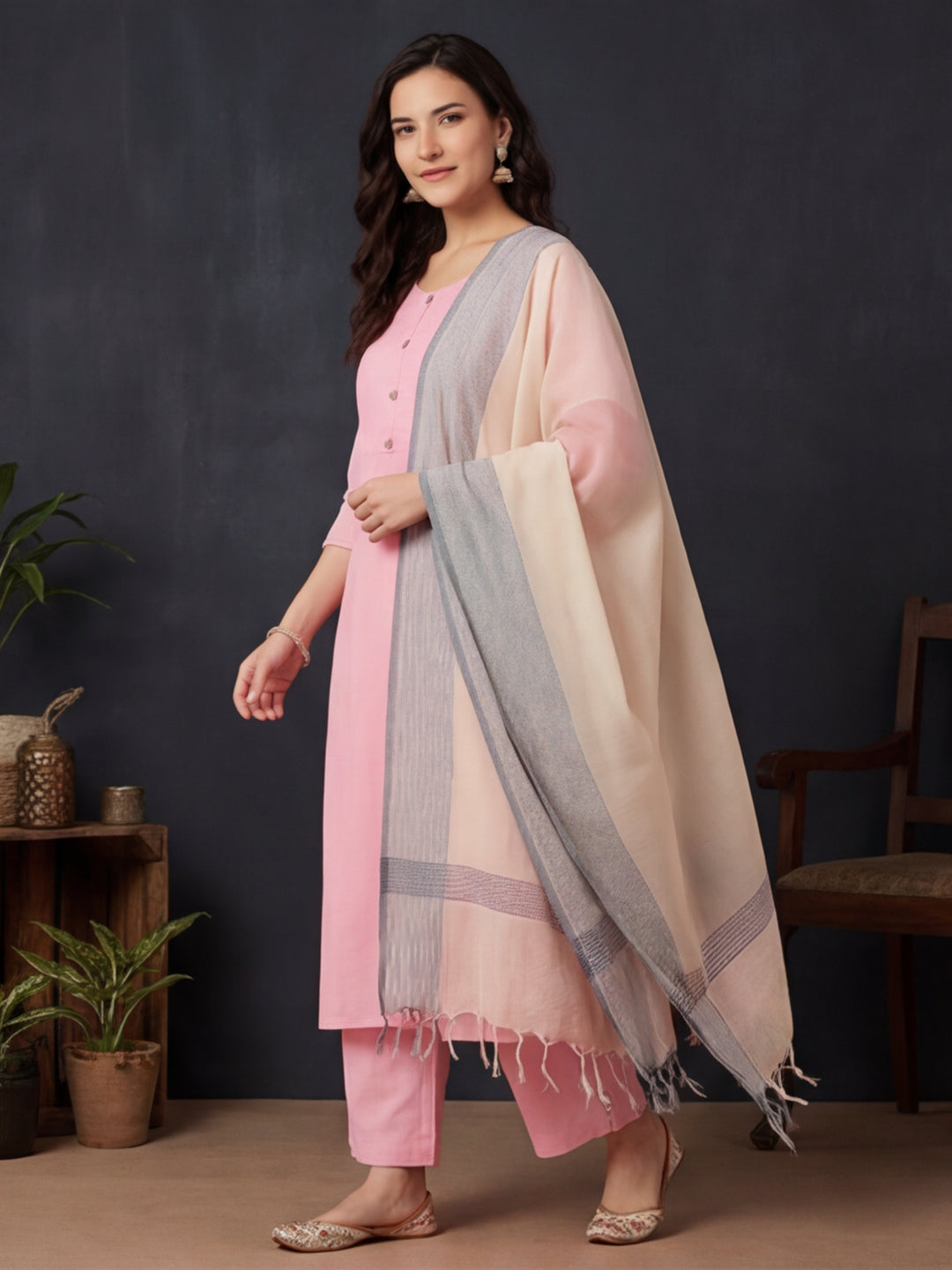 Printed Straight Kurta With Printed Palazzo And Dupatta