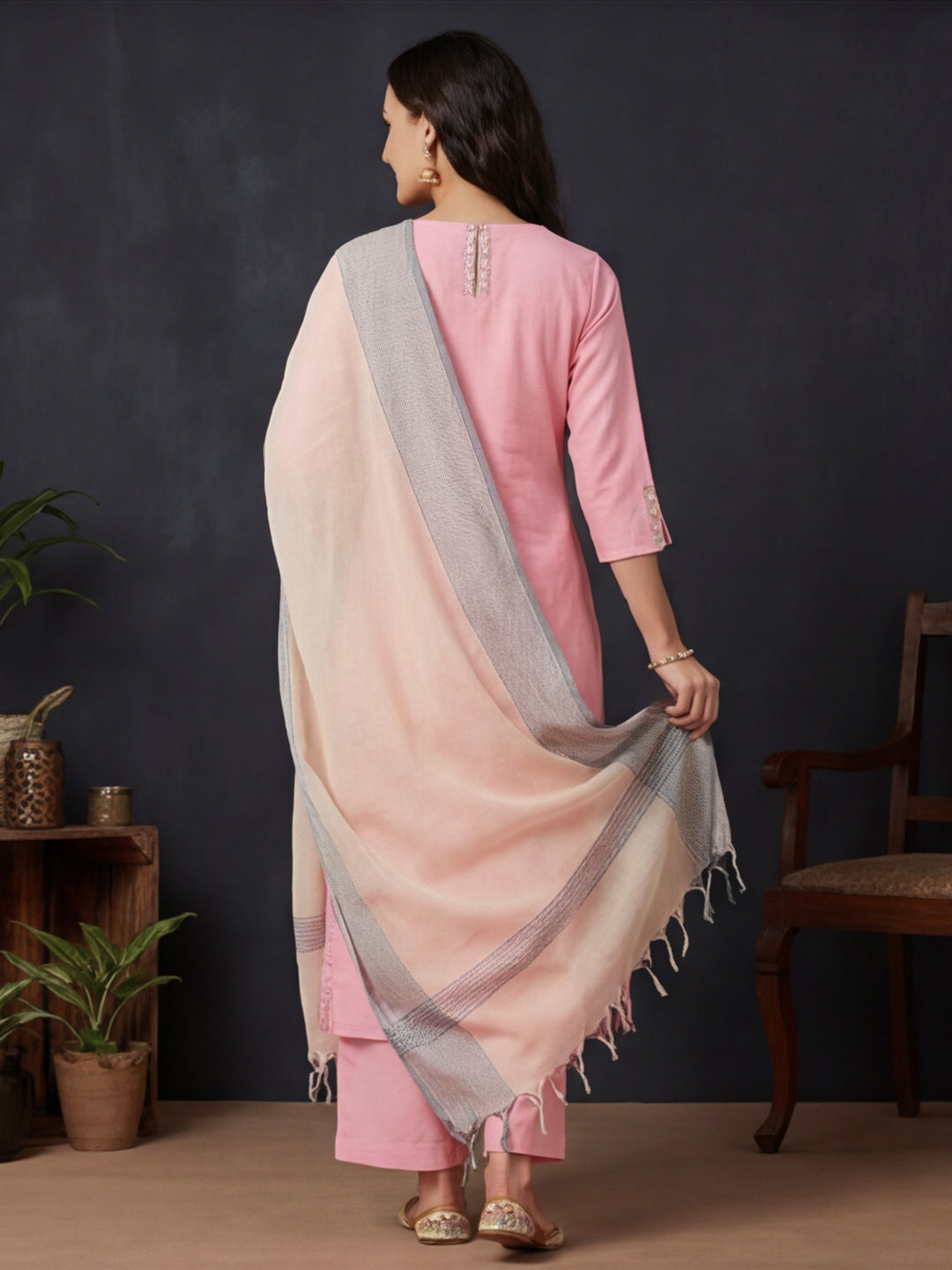 Printed Straight Kurta With Printed Palazzo And Dupatta