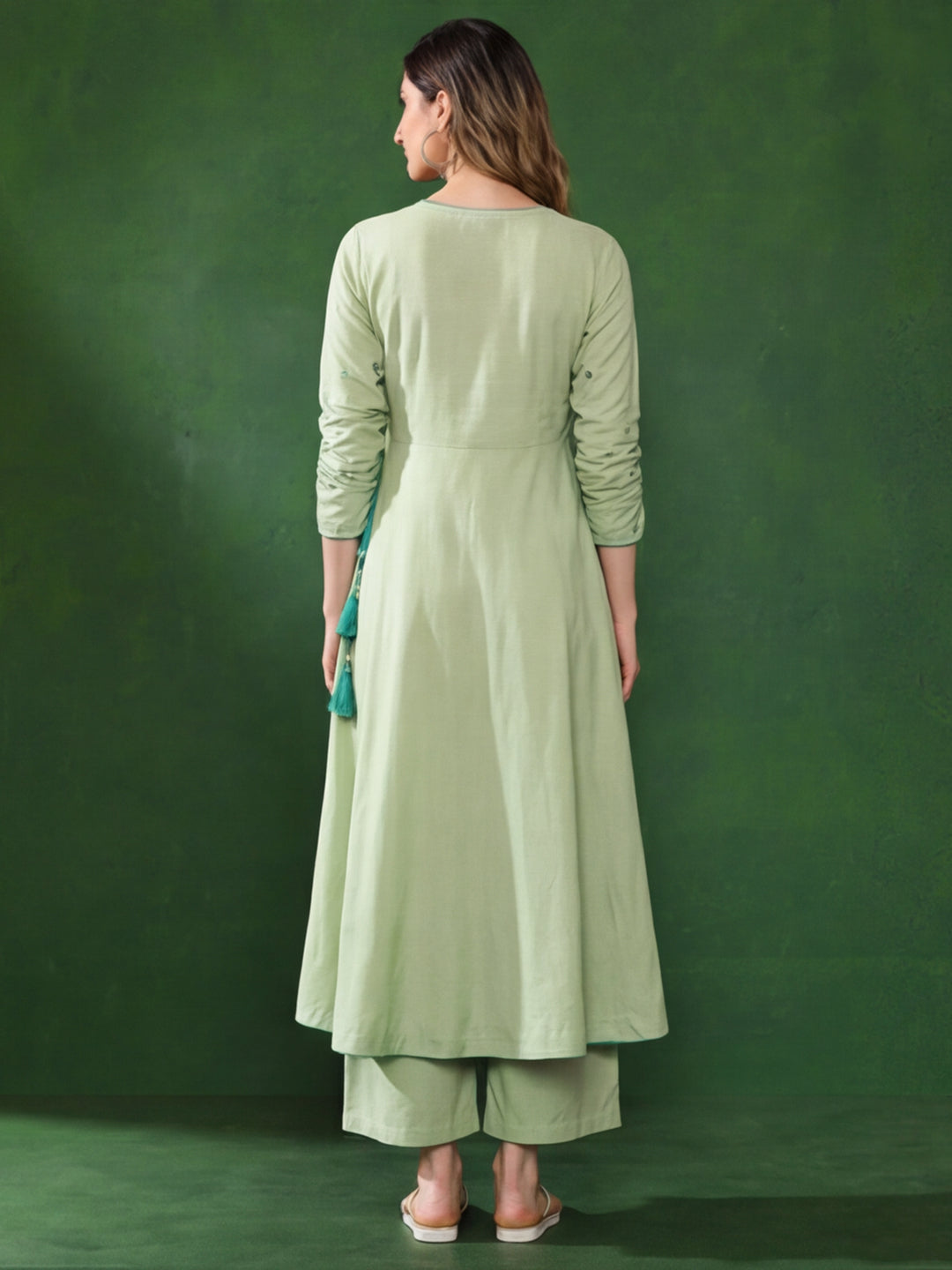 Solid Solid Flared Kurta & Trousers Sets
