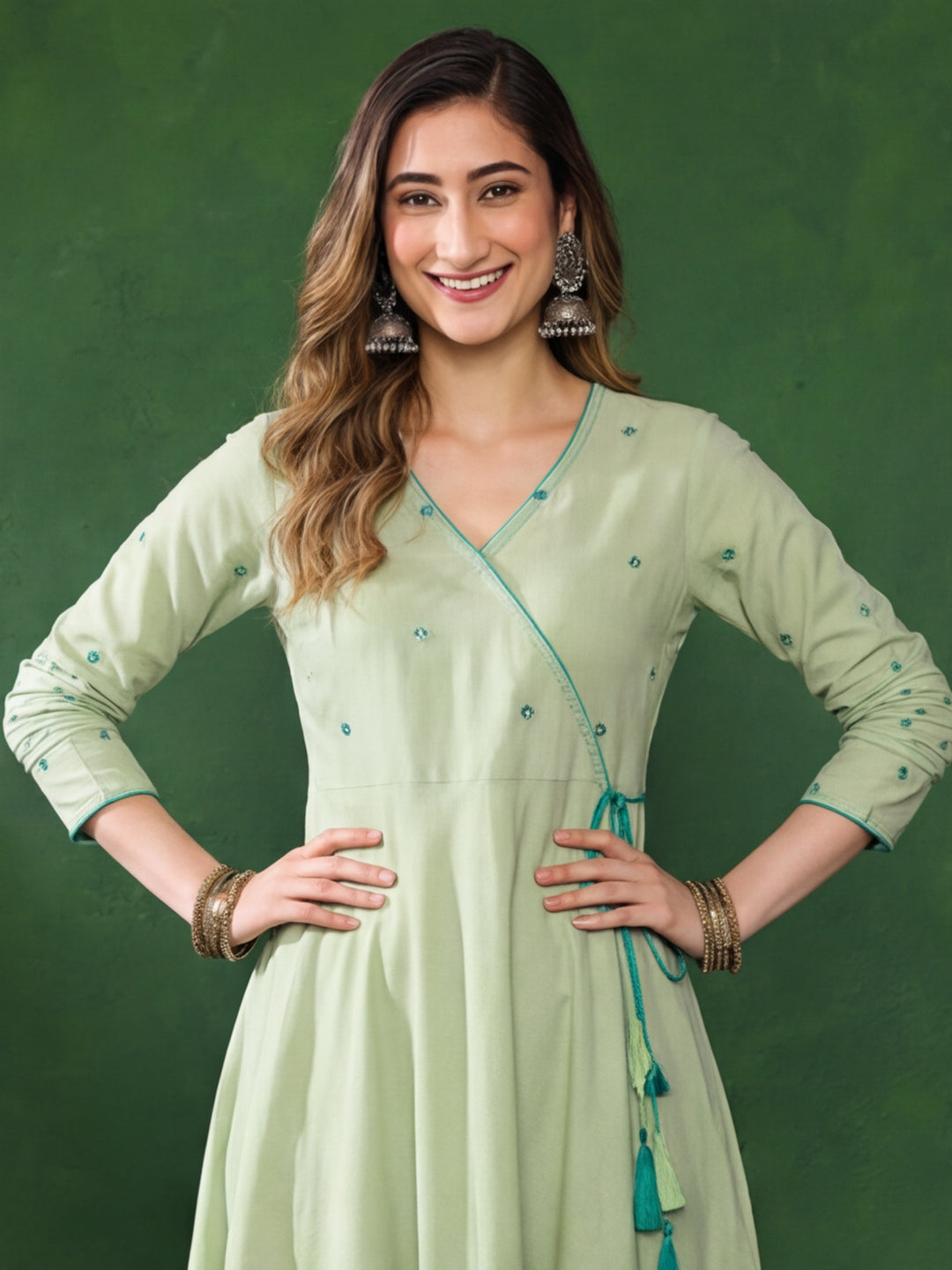 Solid Solid Flared Kurta & Trousers Sets