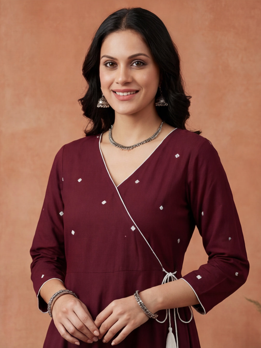 Solid Embroidered Flared Kurta & Trousers Sets