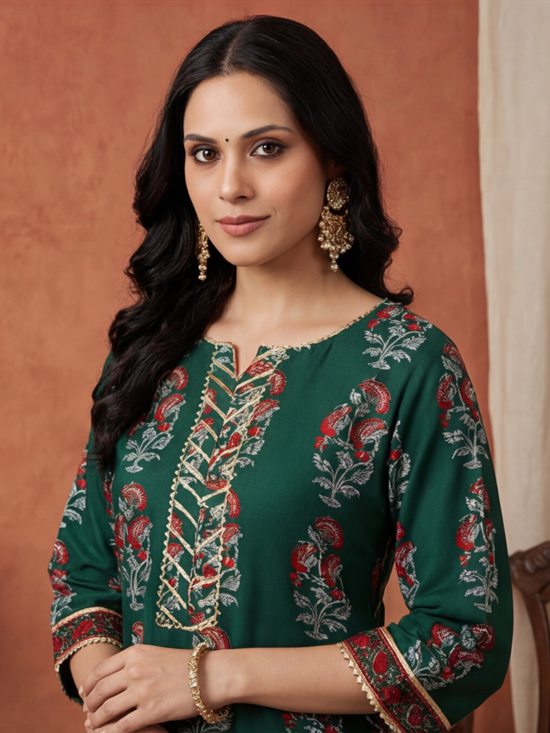 Floral Embroidered Straight Kurta & Skirt Sets