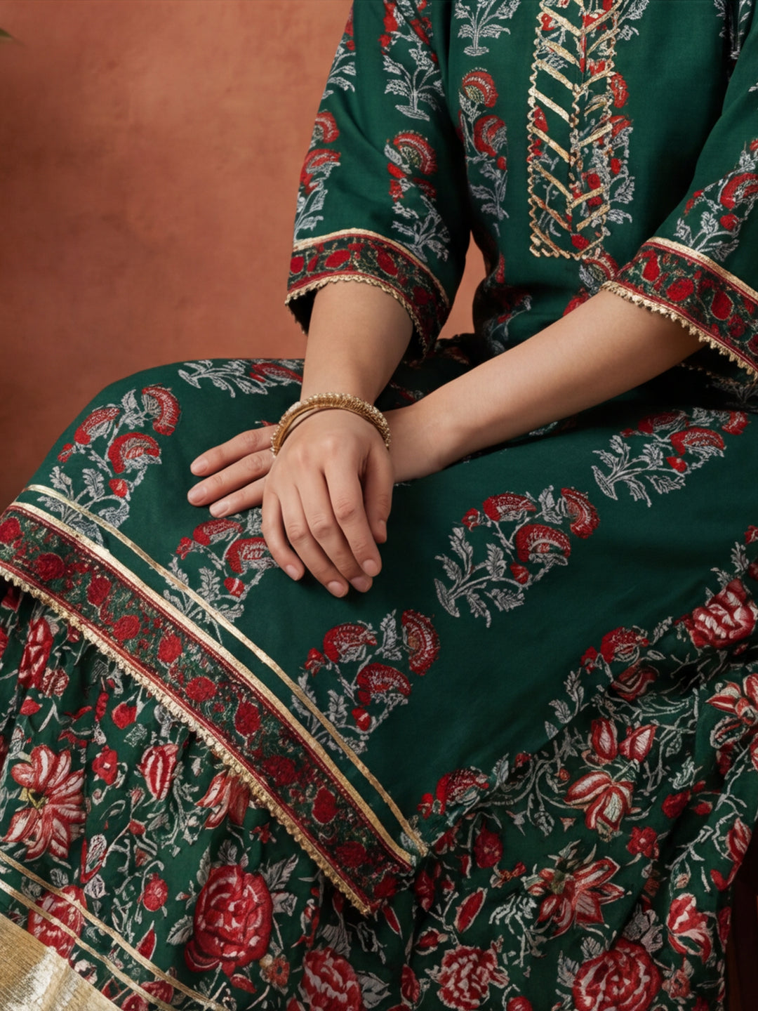 Floral Embroidered Straight Kurta & Skirt Sets