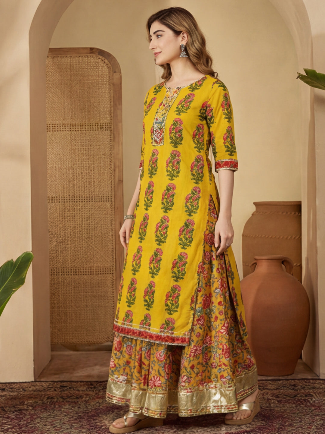 Ethnic Motifs Printed Straight Kurta & Skirt Sets