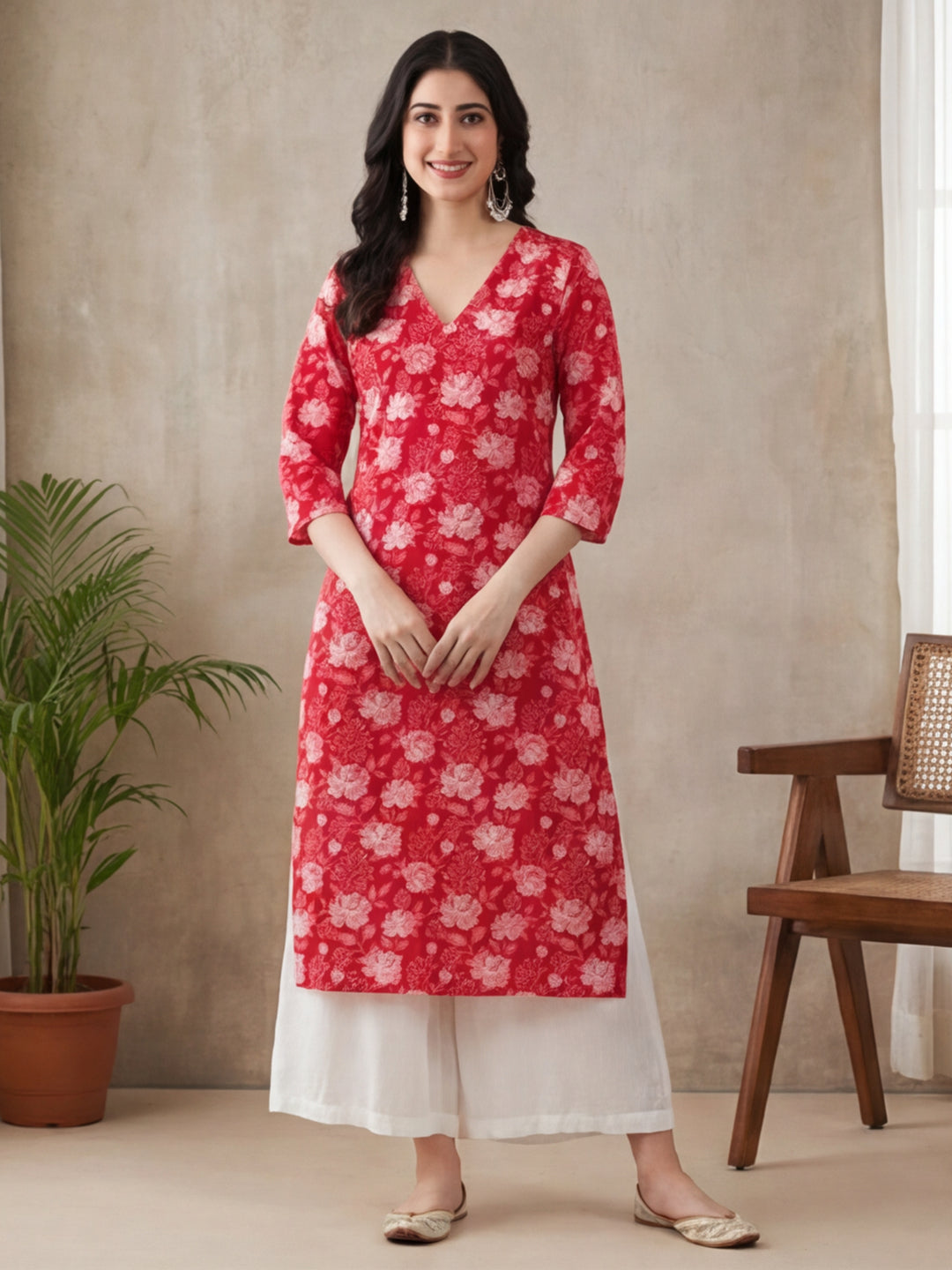 Floral Printed Straight Pure Cotton Kurta