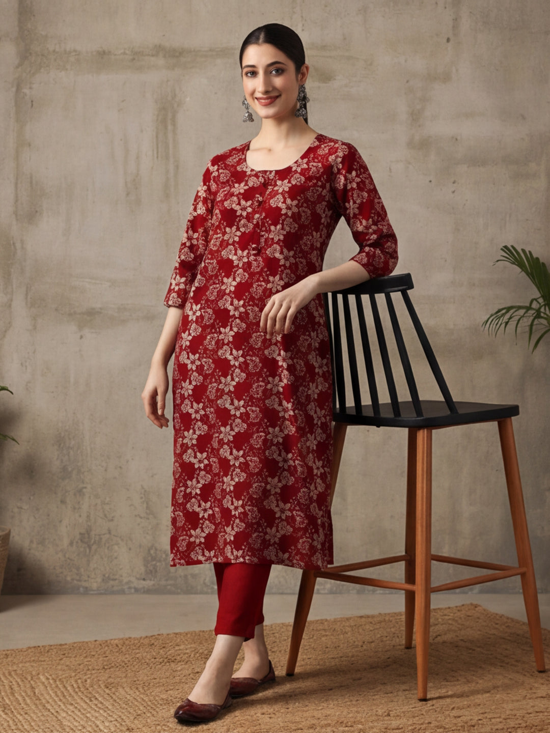 Floral Printed Straight Pure Cotton Kurta