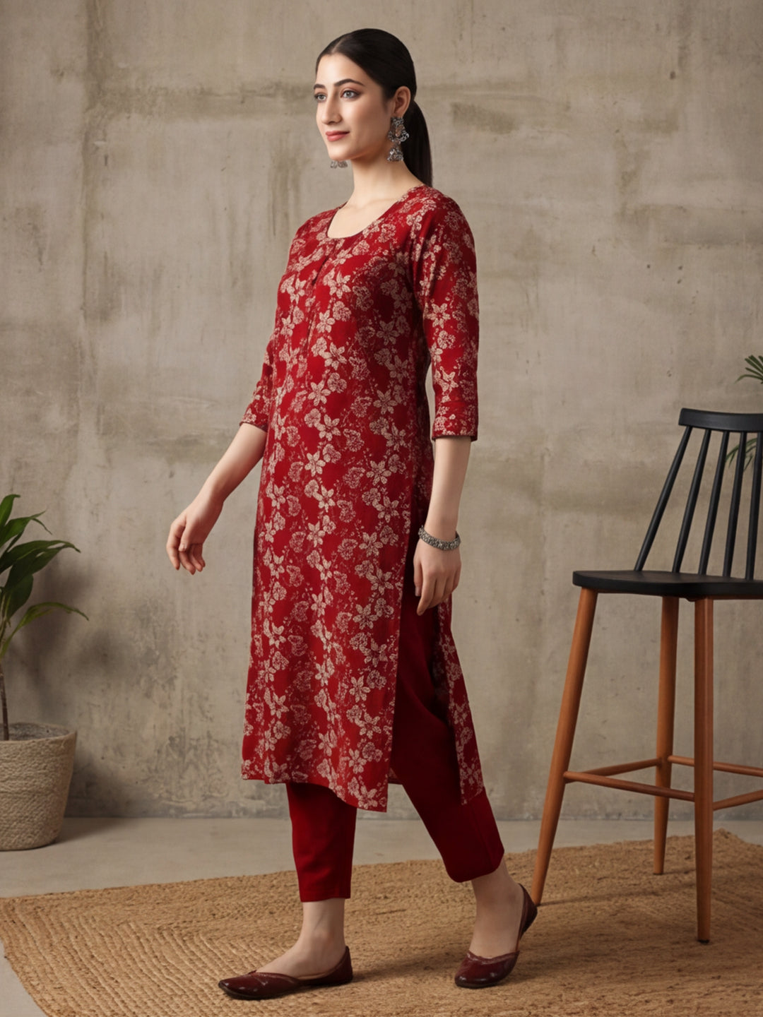 Floral Printed Straight Pure Cotton Kurta