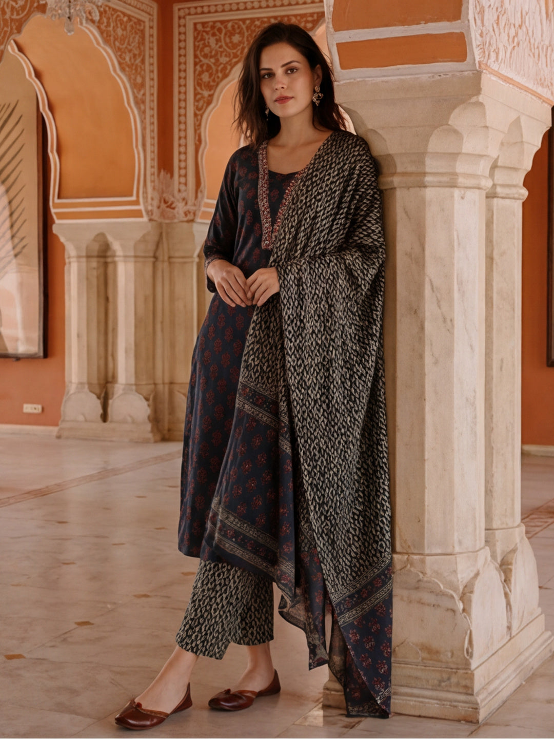 Embroidered Pure Cotton Floral Kurta Sets With Dupatta