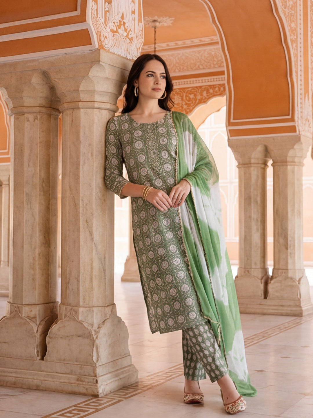 Ethnic Floral Printed Pure Cotton Suit Set