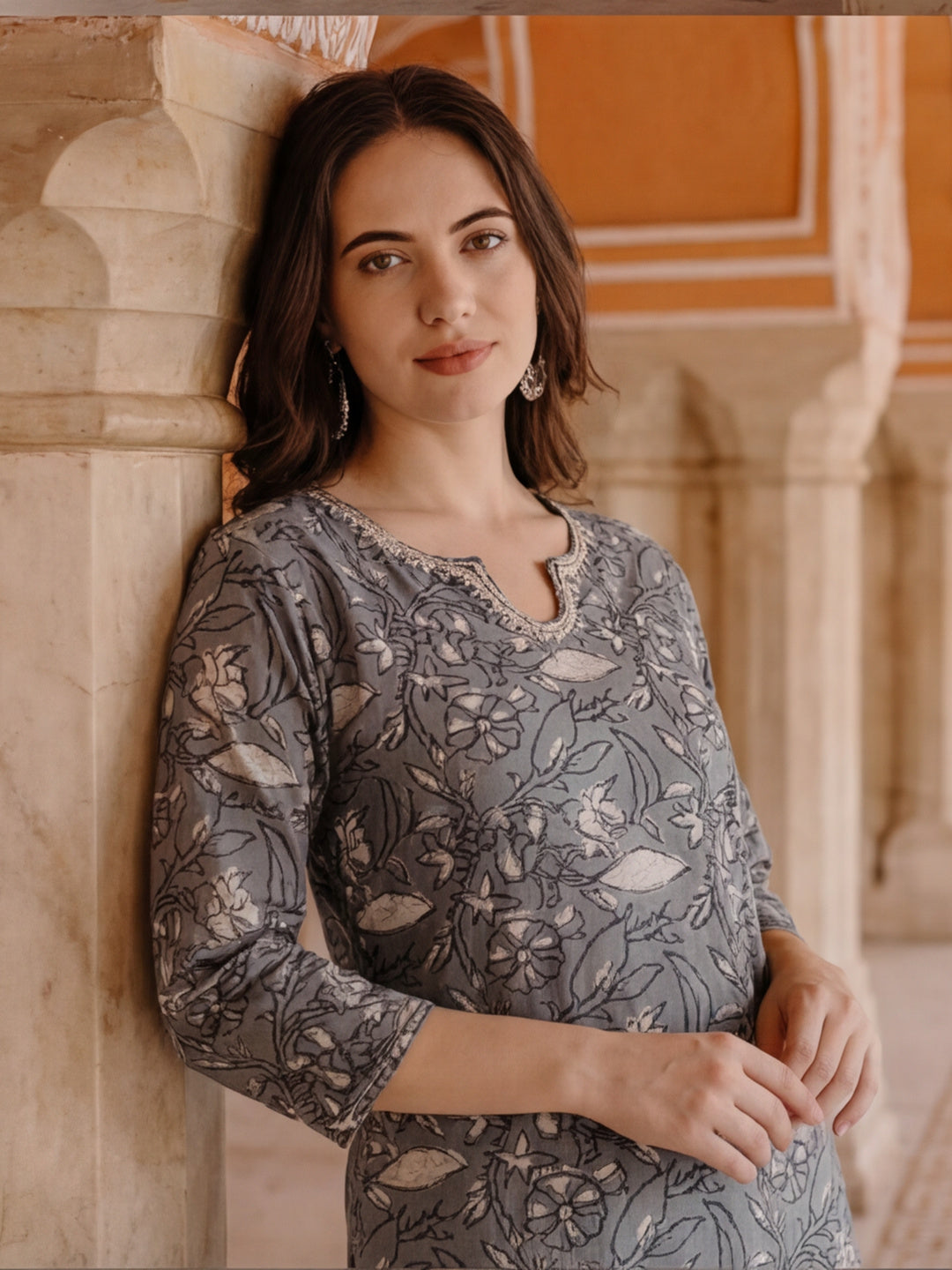 Ethnic Printed Kurta Set With Tie-Dye Dupatta