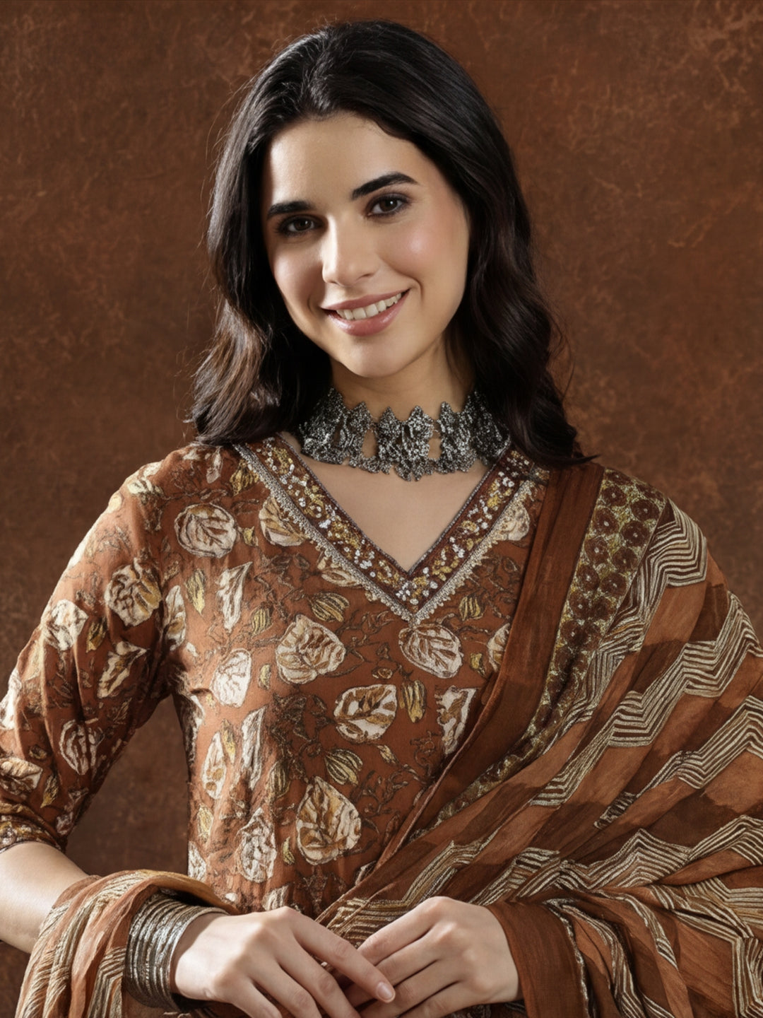 Floral Embroidered Straight Kurta & Trousers Sets