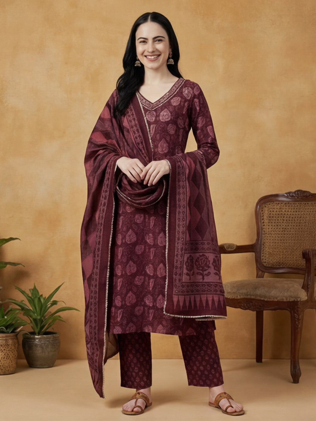 Floral Printed Straight Kurta & Palazzos Sets