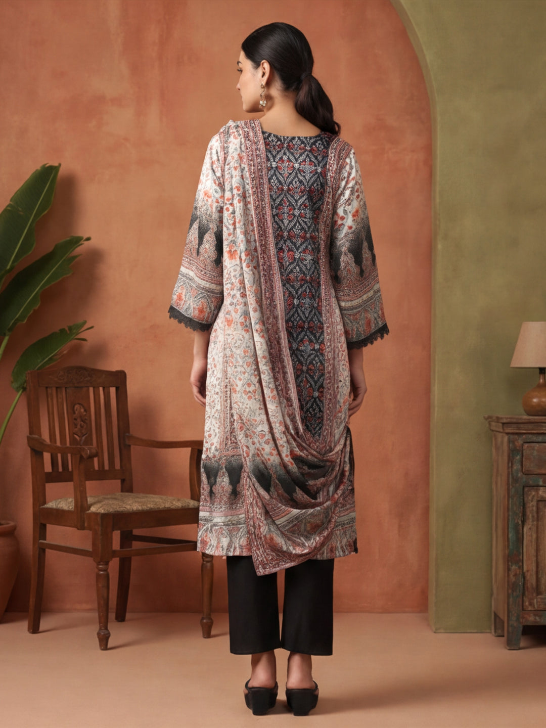 Floral Embroidered Straight Kurta & Trousers Sets