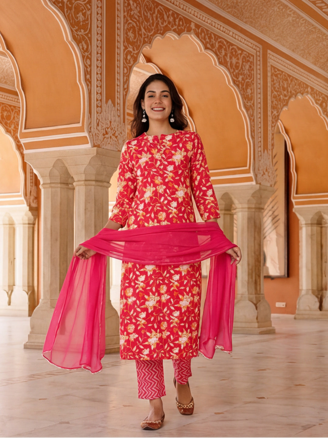 Floral Printed Straight Kurta & Trousers Sets