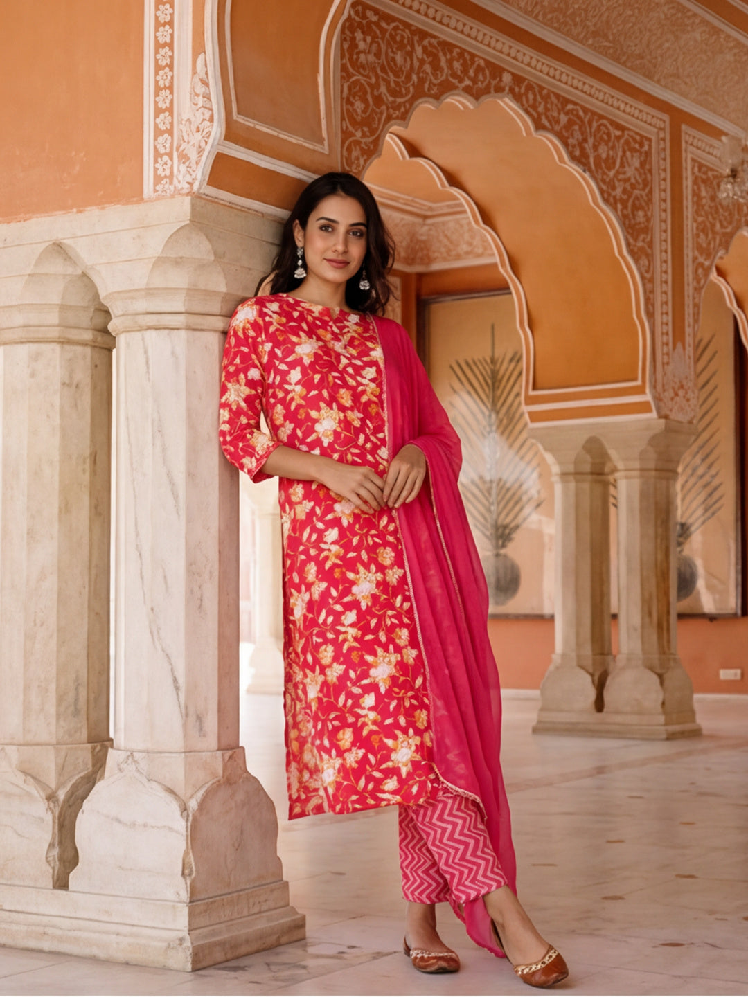 Floral Printed Straight Kurta & Trousers Sets