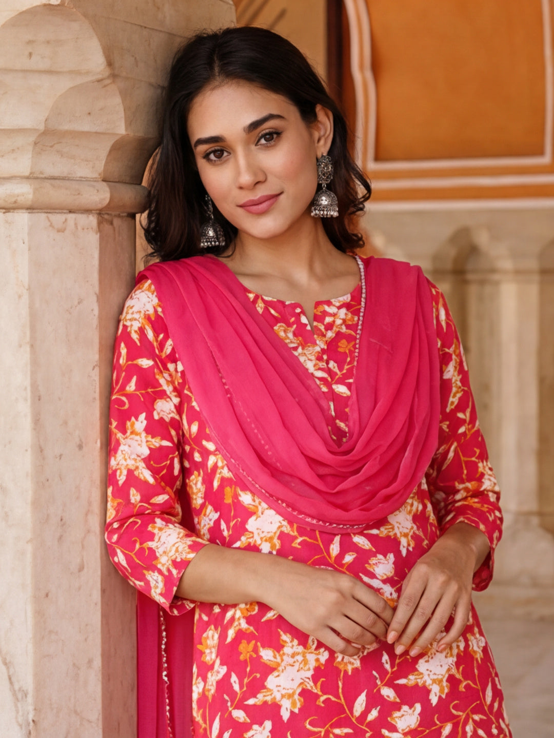 Floral Printed Straight Kurta & Trousers Sets