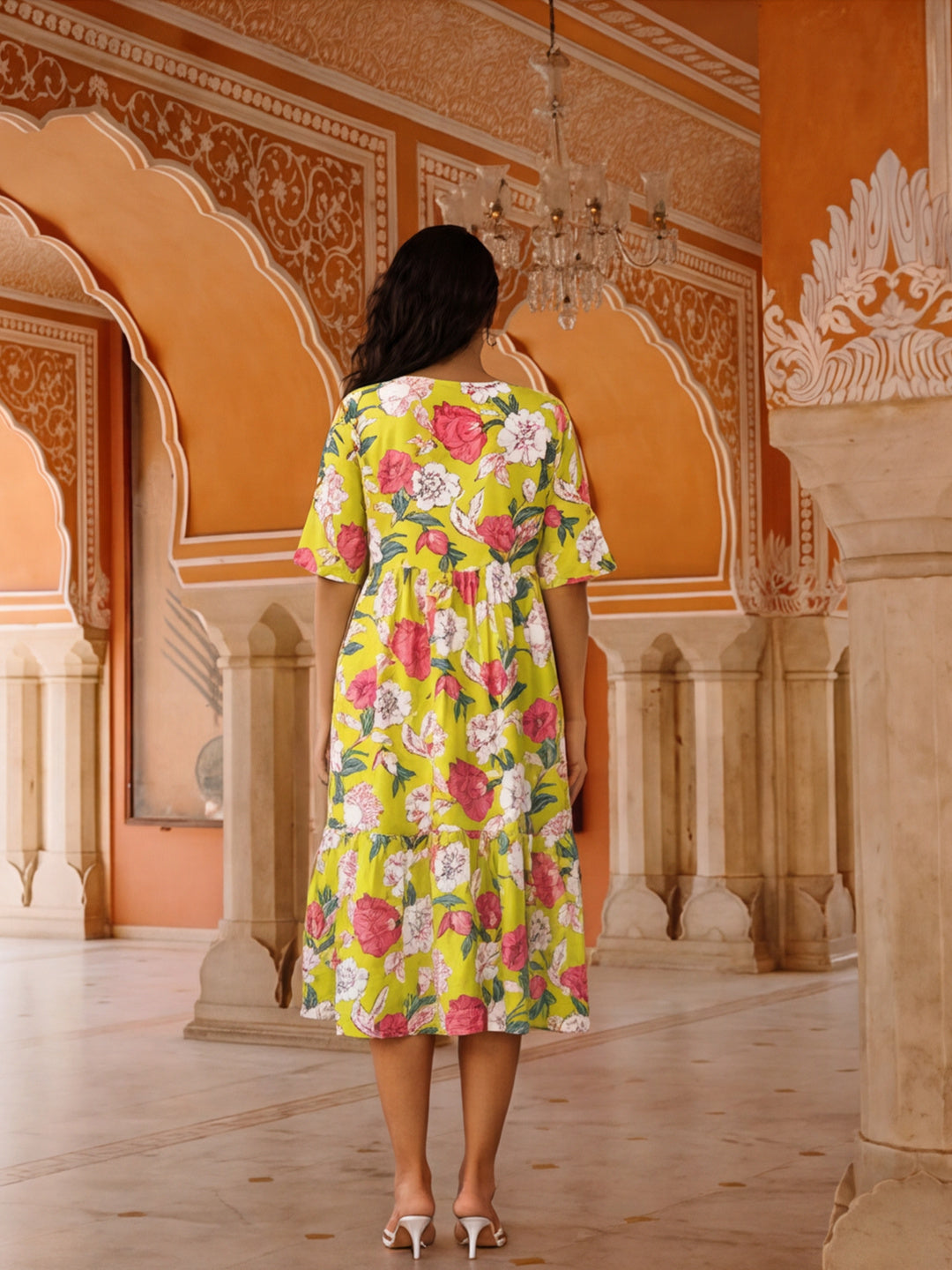 Floral Printed A-Line Tiered Ethnic Dress
