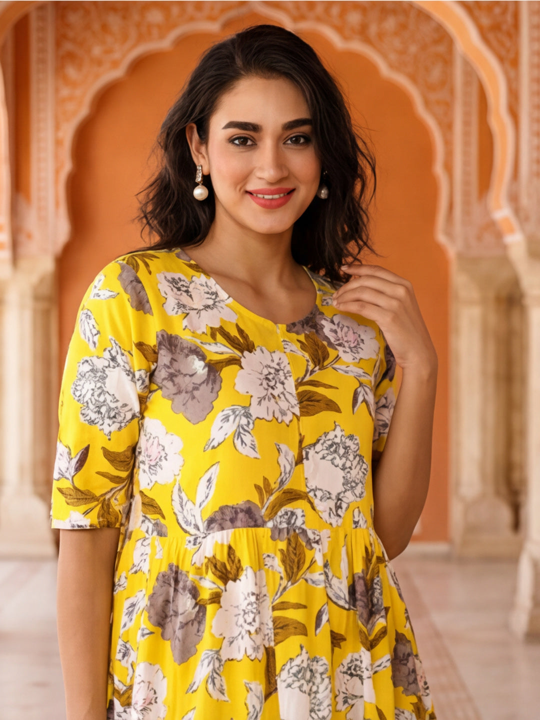 Floral Printed A-Line Tiered Ethnic Dress