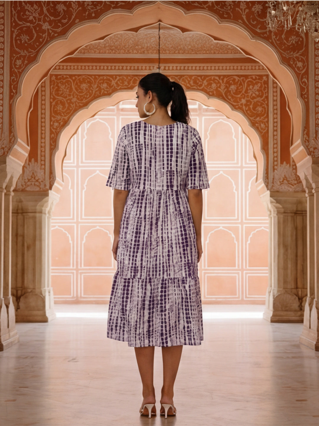 Textured Dyed A-Line Tiered Ethnic Dress