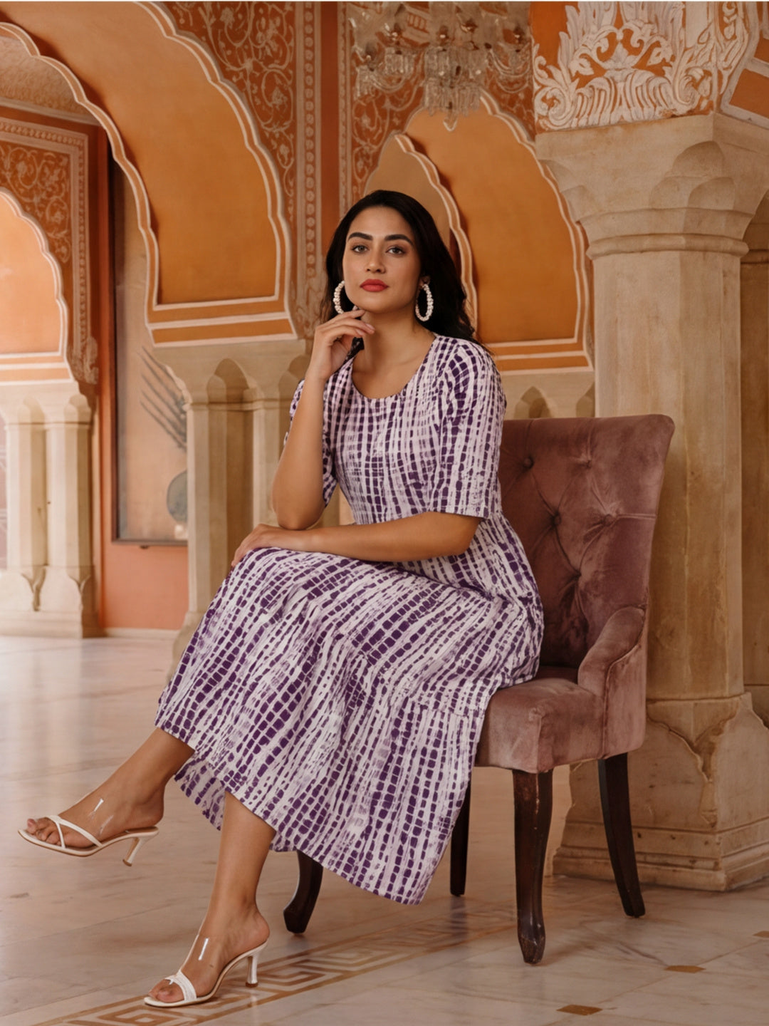 Textured Dyed A-Line Tiered Ethnic Dress