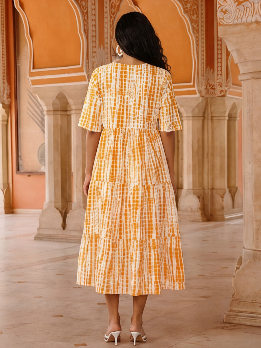 Textured Dyed A-Line Tiered Ethnic Dress