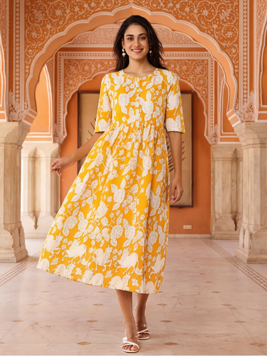 a line ethnic dress for women Women Floral Printed Empire A-Line Ethnic Dress