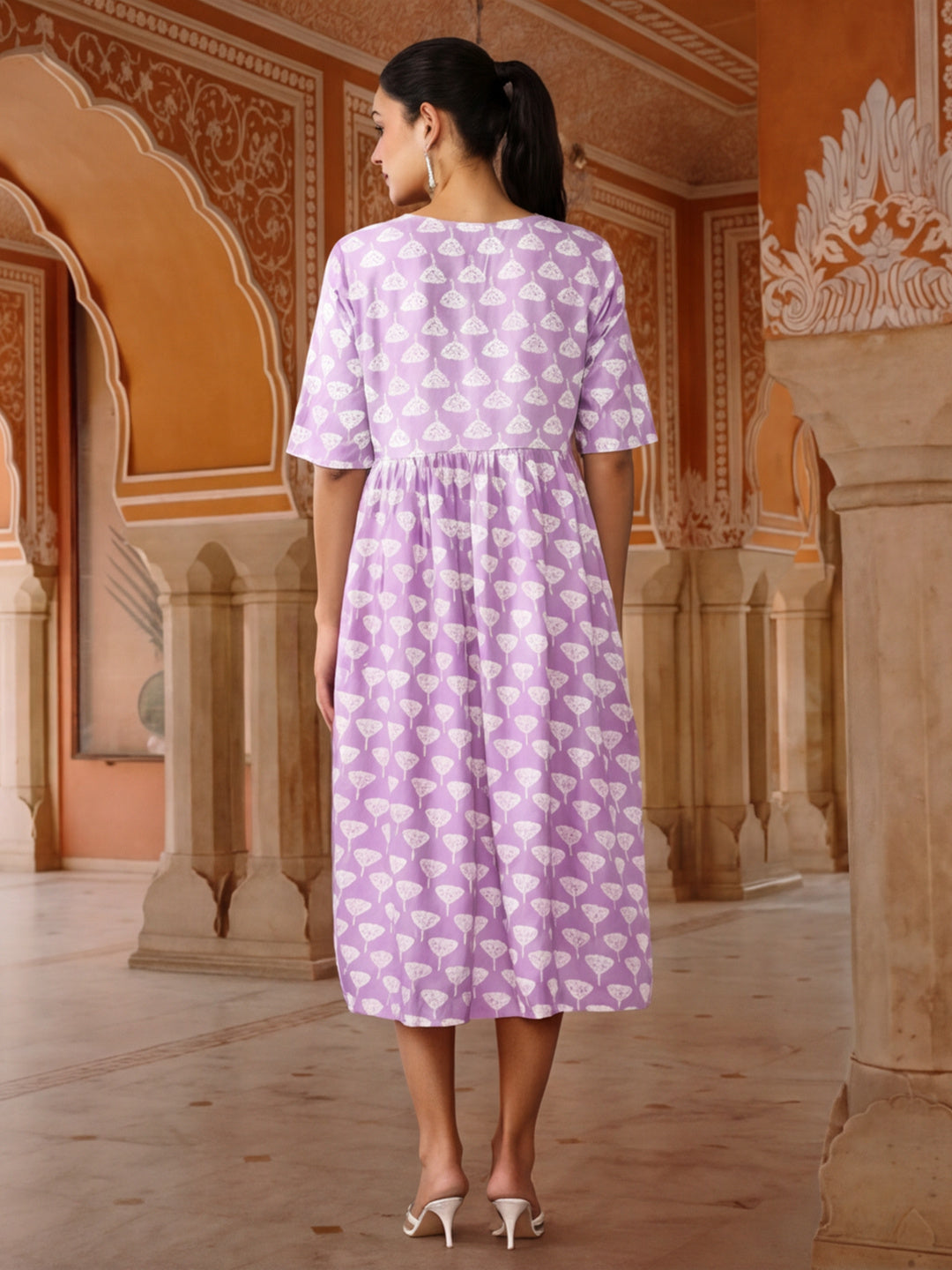 Floral Printed A-Line Panelled Ethnic Dress